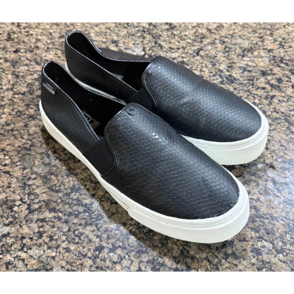 London Underground Cyprus Black Snakeskin Slip On Platform Sneakers  7.5M